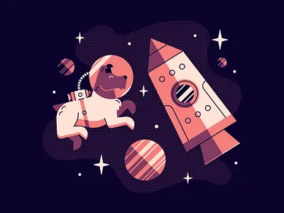 Vectober 16: Rocket dog halftone illustration inktober inktober2020 laika rocket space stars vectober vectober2020 vector