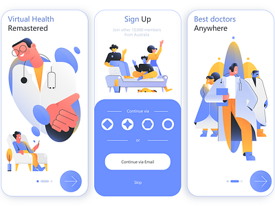Healthcare app illustrations app appointment chair character clinic couch covid design doctor gradient health healthcare hospital layout man medic medical medicine people team