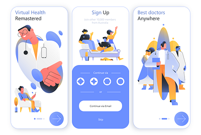 Healthcare app illustrations app appointment chair character clinic couch covid design doctor gradient health healthcare hospital layout man medic medical medicine people team