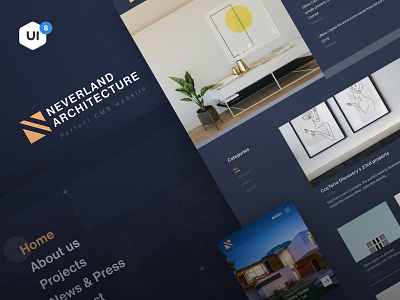 Neverland architecture website architecture blue dark theme landing ui ui8 ux website