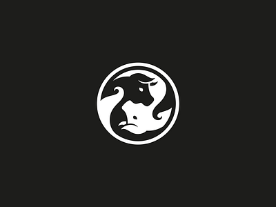 Yin yang bulls animal brand branding bull design elegant emblem farm illustration logo logotype mark modern monochrome ranch sign symmetry yang yin yin yang