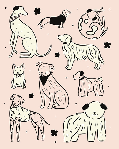 Dogs animal design dogs gouache hand drawn illustration illustrator line art pet procreate puppy texture