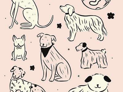 Dogs animal design dogs gouache hand drawn illustration illustrator line art pet procreate puppy texture
