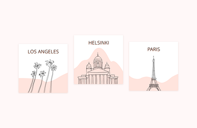 City illustrations - Los Angeles Helsinki Paris california city city illustration colorscheme finland france helsinki illustration illustration design illustration digital line art line drawing los angeles paris pastel color pastel illustration peach pink typography vector