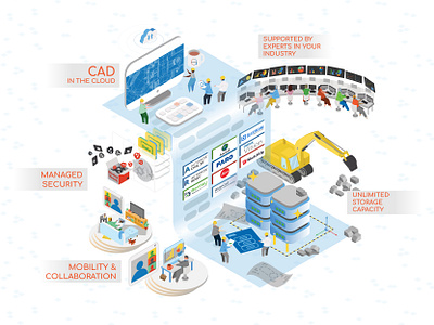 AEC Infographic 2d 3d branding building cloud company design graphic design house icon illustration infographic isometric it logo office remote tech ui vector