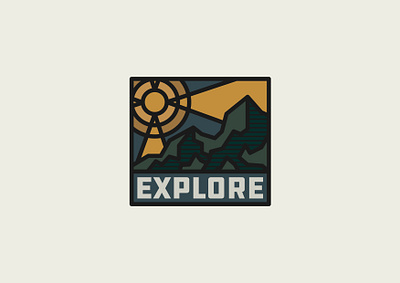 Explore badge adventure badge brand design draw drawing explore graphic design icon identity illustrate illustration logo mountain moutains nature outdoors sun wildlife