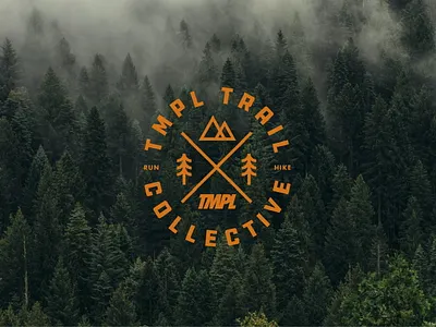 TMPL Trail Collective badge badge brand design draw drawing explore graphic design hiker icon identity illustrate illustration logo mountain mountains runner trail trail running trails