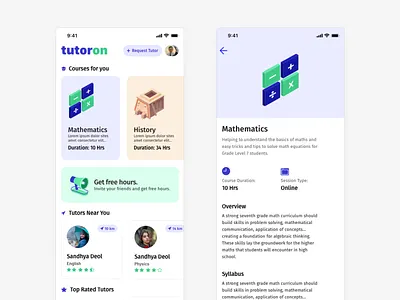 Home Screen | Tutor Profile | Product/Course Details- Online card card design cards cards ui cool ui home screen icon mobile app multiple user navbar tutor ui uidesign uiux user profile user switch userinterface