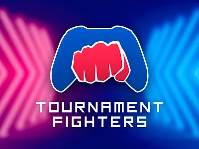 🎮 Tournament Fighters - Logo (Hand + Controller) app bet branding controler controller design esport faze fist gaming hand illustration joystick logo lol manette mlg tournament typography vector