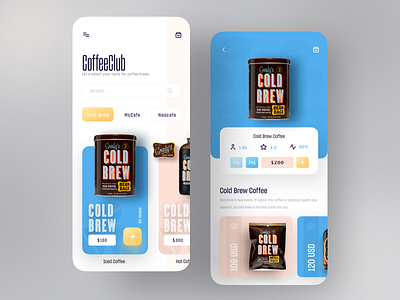 Coffee Club App app app design best dribbble shot coffee coffee shop coffeeshop colorful minimal mobile mobile app mobile app design mobile ui popular product trendy uidesign uiux