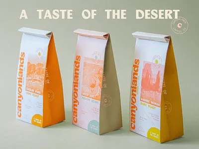 Canyonlands Coffee Co. bag bold branding bright co coffee colorful company desert design logo modern packaging retro vintage western