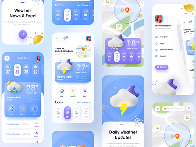 Weather App - Mobile application 3d 3d app android app design app design app designer app ui app ui ux clean ui colorful event app imran ios app design minimal todo app trendy ui user experience user interface ui weather weather app