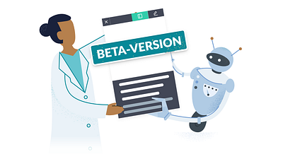 feature beta-version app beta version design doctor feature flat illustration platform robot software test users ux