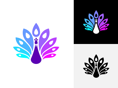 Peacock abstract animal beautiful bird blue branding colorful elegant feather feminine identity leaf logo luxury negative space peacock purple simple symbol woman