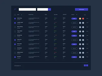 Data Table UI Design (DARK) design ui ux web