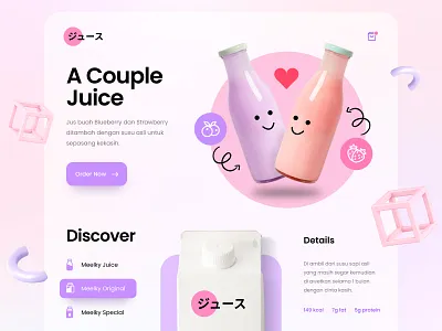 Web Design - Beverages 2020 trend 3d beverages blueberry blurred background drink illustration juice milk strawberry ui ux webdesign website