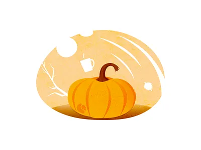 Beautiful Autumn Pumpkin For The Holidays art autumn beautiful design branch cute design drawing dribbble fall fantasy illustration leaf orange pumpkin tea vector
