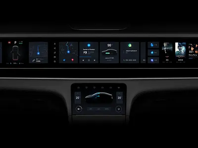 A colorful HMI blue car card green hmi homepage icon meter music radio telephone ui