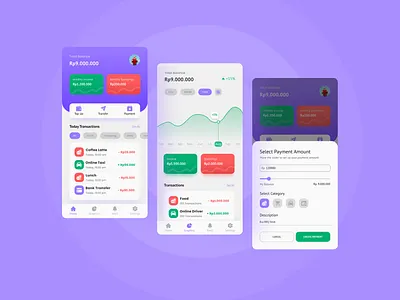 Money Management App Concept design figma graphics mobile mobile app design mobile design mobile ui money money app money management purple ui