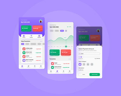 Money Management App Concept design figma graphics mobile mobile app design mobile design mobile ui money money app money management purple ui