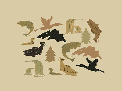 Lake Superior Illustrations bass bird fish goose illustration lake superior loon minnesota northwoods outdoors pattern pine texture tree trout waterfall