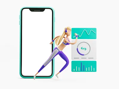Sport app dashboard illustration 3d 3d artist app application cartoon character creative dashboad design fitness girl illustration run runner sport ui ux workout