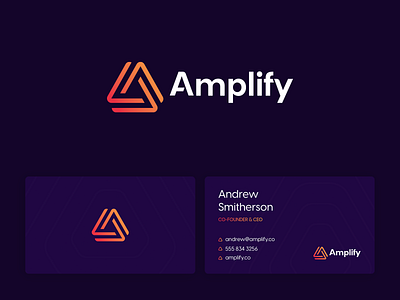 Amplify - Visual Identity connection knot link logo orange tech triangles