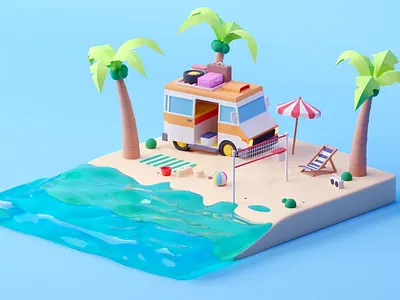 Beach beach c4d cartoon cinema 4d game design illustration isometric isometric room lowpoly octane