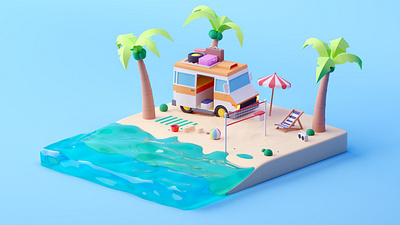 Beach beach c4d cartoon cinema 4d game design illustration isometric isometric room lowpoly octane