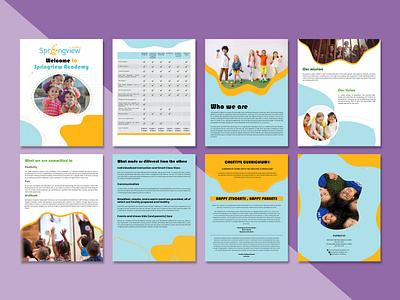 SpringView - Booklet design for a children academy academy book academy brochure academy catalog baby baby book baby brochure booklet branding child child book course book design digital wallet elestudiollc finance illustration logo outdoor activity play book play brochure