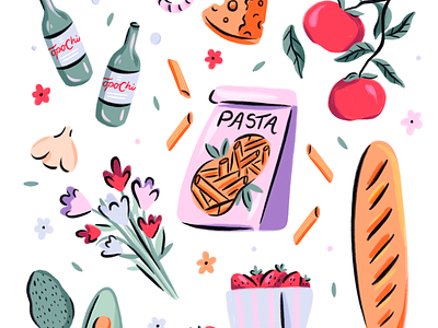 Market Finds bread design farmers market food fruit hand drawn illustration illustrator pasta procreate texture vegetables