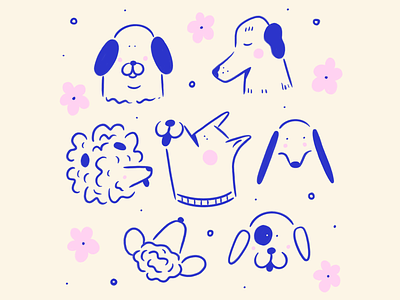 Little Faces animal design dogs faces flowers hand drawn illustration illustrator line art pets procreate