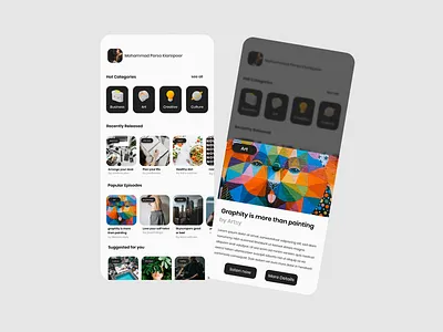 Podcast Application concept 3d 3d icon app app design application application design black white bw design minimal pod podcast podcasting ui ui design ux