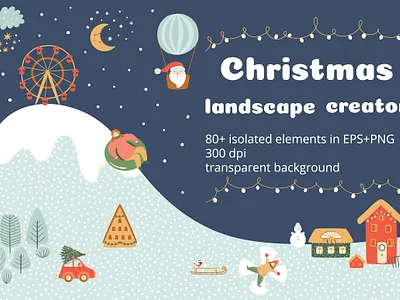 Christmas Scene Creator background christmas christmas card christmas flyer christmas party christmas scene creator christmas tree decor decoration design elements file floral greeting card illustration illustrations png santa scene creator vector