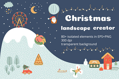 Christmas Scene Creator background christmas christmas card christmas flyer christmas party christmas scene creator christmas tree decor decoration design elements file floral greeting card illustration illustrations png santa scene creator vector