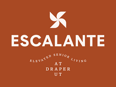 Escalante — Elevated Senior Living brand identity brand mark branding geometric graphic design icon identity logo mark pinwheel real estate senior living symbol typography utah