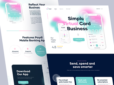 Online Payment - Landing Page bank blue business card colorful credit featured glassmorphism homepage landing design landing page mobile online payment pink review saas transaction web website