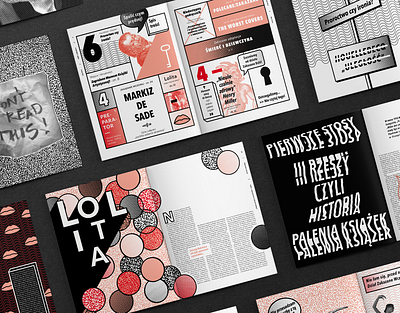 FORBIDDEN BOOKS MAGAZINE LAYOUT black and white editorial design illustration layout magazine design red scanography