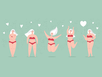 Vector happy woman in swimwear balloon blonde body bodypositive flat girl happy jump love people positive smile swimsuit swimwear vector woman women