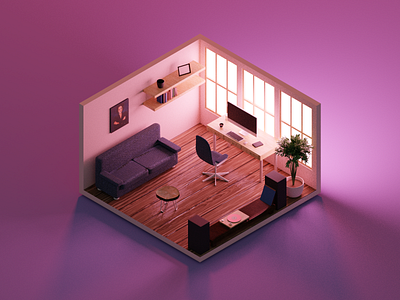 Room 3d blender lowpoly