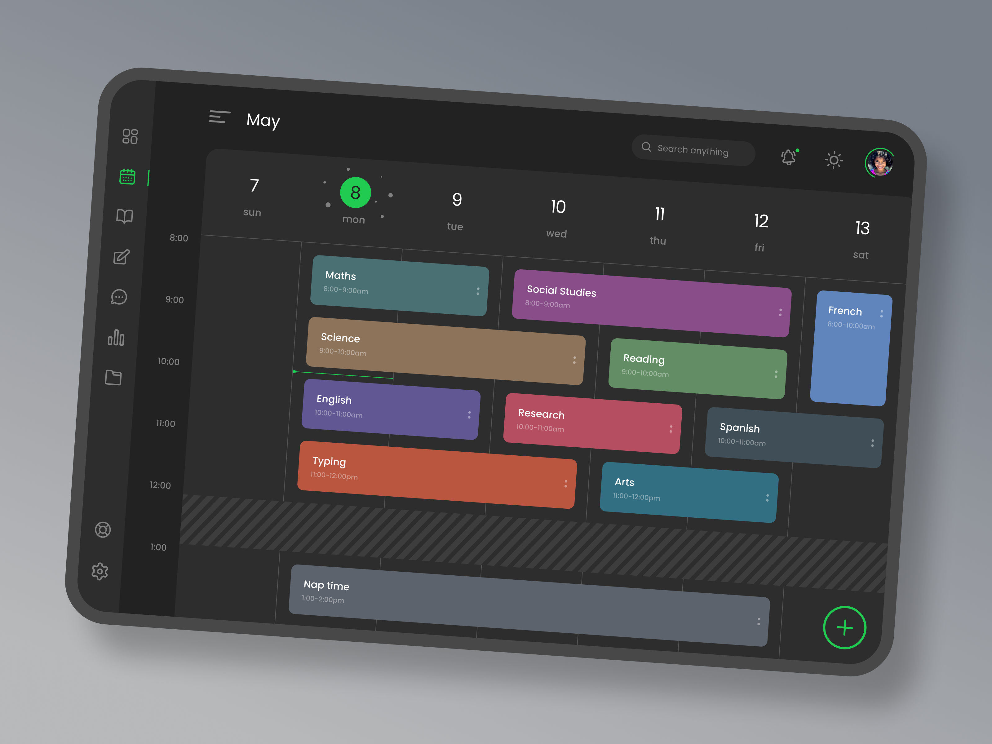K-12 Distance learning schedule app calendar classes clean dark mode education k 12 kids planner remote schedule school simple studies tablet ui