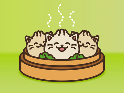 Cat Food - Dim Sum animal cartoon cat character cute design dim sum dimsum dumpling food illustration illustrator jclovely kawaii kitty minimal smile threadless vector