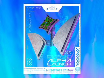 Wonderverse App Launch Pass NFT 3d logo 3d spaceship alpha launch branding dao identity launch launch pass marketing nft patterns poap product rocket scifi solar punk spaceship synthwave web3 wonderverse