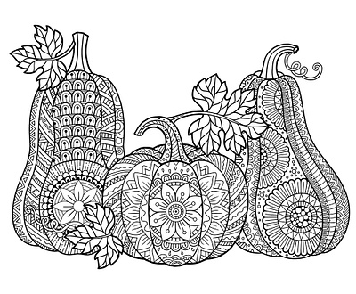 Halloween pumpkins in mandala style with detailed patterns adult colouring book autumn coloring design floral food halloween happy harvest object october ornament outline pattern plant pumkin pumpkin squash symbol thanksgiving