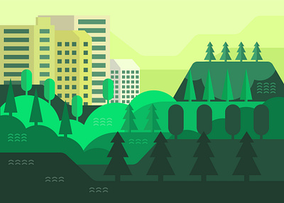 The city in the green hill design flat forest illustration illustration art landscape landscape illustration landscapes landscaping vector vector illustration vectorart