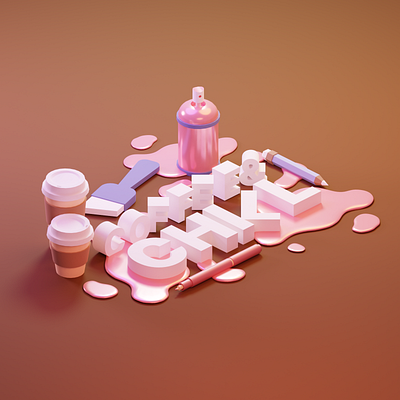 Coffee & Chill 3d blender chill coffee illustration isometric paint typography