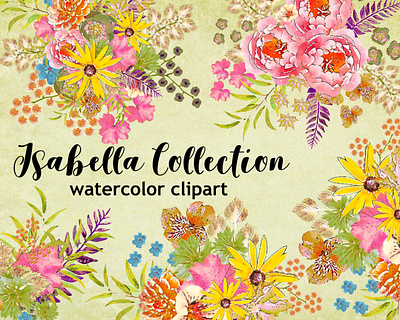 isabella collection etsy instant download png printable watercolor flowers watercolor illustration wedding design