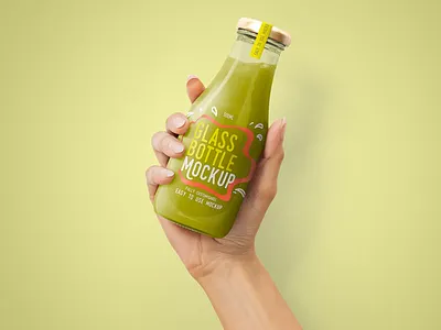 Realistic Glass Bottle Mockups beverage bottle branding container glass bottle juice milk mockup packaging realistic shake smoothie