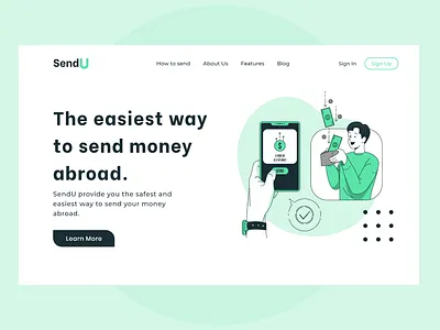 SendU Money transfer Web UI adobe xd branding design concept design illustration landing page design landingpage money transfer ui webdesign website