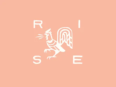 RISE - Rising Rooster - Alt logo + T-shirt animal logo art direction bakery bird branding brunch cockadoodledoo design drawing graphic design hand drawn icon illustration logo logo design logo designer morning rise rooster rooster logo
